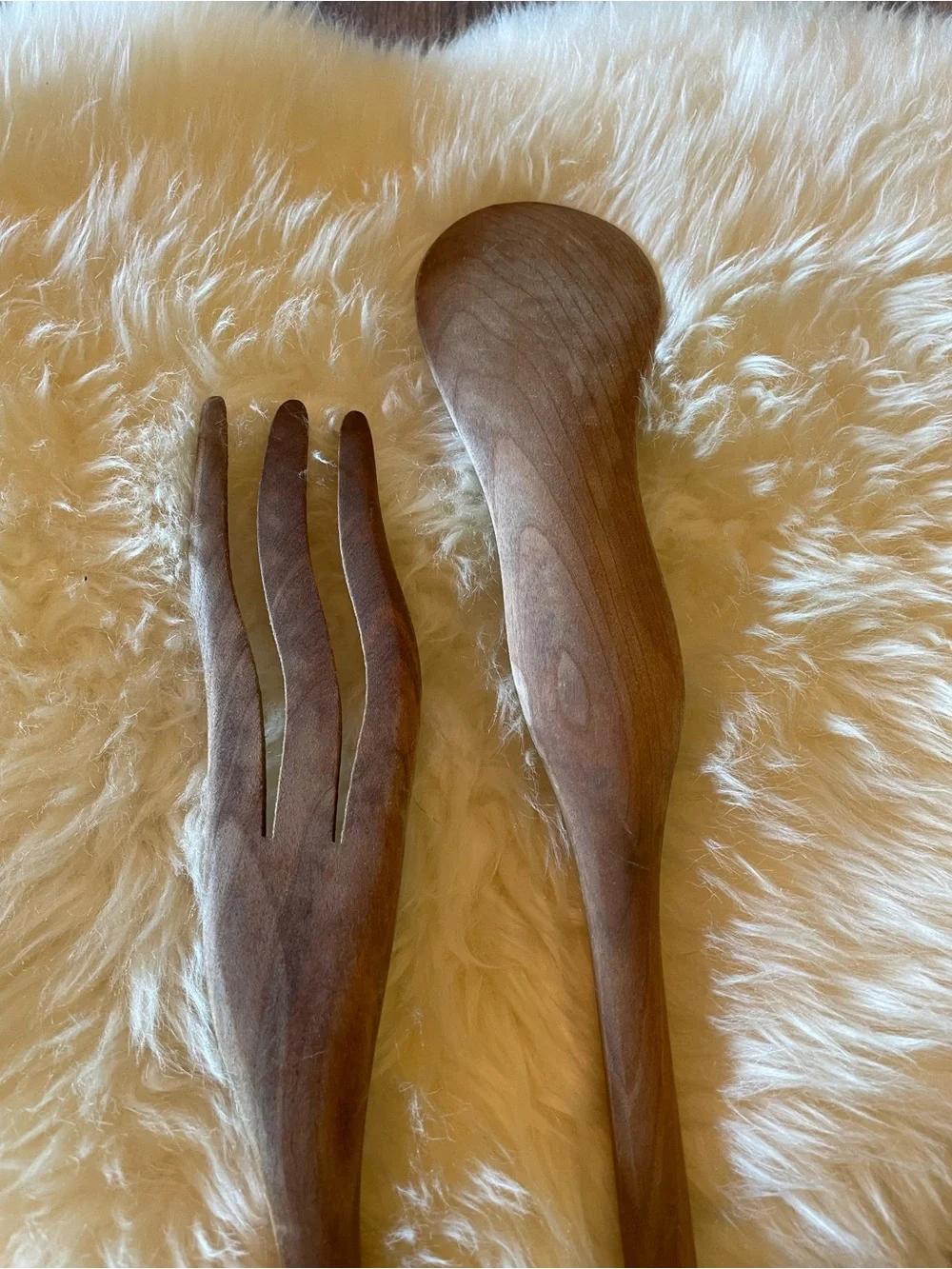 Hand-carved Wood Salad Servers